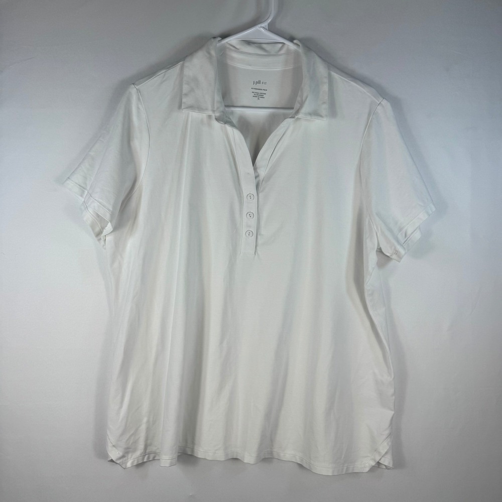 J.Jill Fit White Progress Polo Shirt Womens XL Pima Cotton Spandex Short Sleeve‎